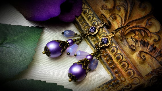 Frosted Purple Pearl Victorian Earrings Pink Opal Edwardian | Etsy