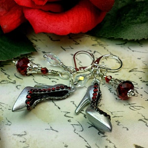 Blood Red High Heel Earrings, Stiletto Shoe Silver Charms, Hollywood Lady's Pump Shoes, Silver Shoe Dangle Drops, Titanic Temptations 17025 image 5