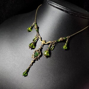 Peridot Green Victorian Choker, Gothic Heart, Lime Green Heartstone, Olivine Edwardian Bridal, Antique Gold Bronze Titanic Temptations 23005 image 6