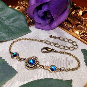 Bermuda Blue Victorian Bracelet, Blue Gothic, Sapphire Edwardian, Aqua Blue Purple Steampunk, Antique Gold Bronze, Titanic Temptations 22004 image 9