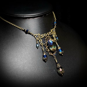 Peacock Blue Victorian Choker, Blue Green Edwardian, Bermuda Blue Gothic Aqua Purple Steampunk Antique Gold Bronze Titanic Temptations 22005 image 8