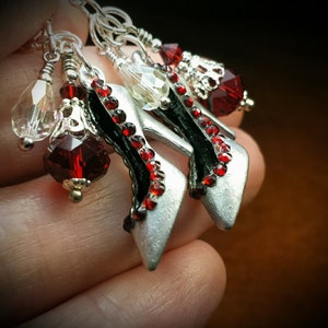Blood Red High Heel Earrings, Stiletto Shoe Silver Charms, Hollywood Lady's Pump Shoes, Silver Shoe Dangle Drops, Titanic Temptations 17025 image 4