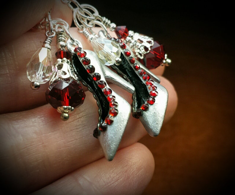 Blood Red High Heel Earrings, Stiletto Shoe Silver Charms, Hollywood Lady's Pump Shoes, Silver Shoe Dangle Drops, Titanic Temptations 17025 image 4