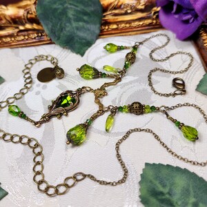 Peridot Green Victorian Choker, Gothic Heart, Lime Green Heartstone, Olivine Edwardian Bridal, Antique Gold Bronze Titanic Temptations 23005 image 10