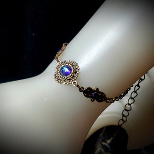 Blue Purple Victorian Bracelet, Heliotrope Gothic, Purple Edwardian, Aqua Blue Steampunk, Antique Gold Bronze, Titanic Temptations 22003 image 7