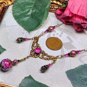 Dark Pink Rose Victorian Choker, Fuchsia Black Gothic, Hot Pink Rosebud Edwardian Bridal, Antique Gold Bronze, Titanic Temptations 22008 image 10