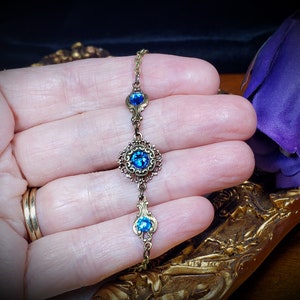 Bermuda Blue Victorian Bracelet, Blue Gothic, Sapphire Edwardian, Aqua Blue Purple Steampunk, Antique Gold Bronze, Titanic Temptations 22004 image 4