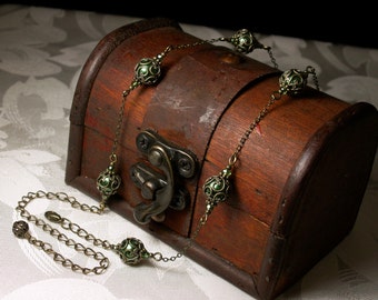 Forest Green Pearl Bridal Choker, Victorian Steampunk, Dark Green Edwardian Necklace, Antiqued Bronze Filigree, Titanic Temptations 14008