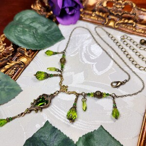 Peridot Green Victorian Choker, Gothic Heart, Lime Green Heartstone, Olivine Edwardian Bridal, Antique Gold Bronze Titanic Temptations 23005 image 2