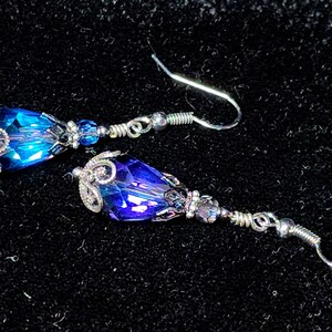 Bermuda Blue Victorian Earrings, Aqua Blue Purple Gothic Teardrop, Edwardian Bridal, Antique Silver Gunmetal, Titanic Temptations 14011 image 6