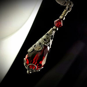 Ox Blood Red Silver Gothic Earrings, Garnet Victorian, Crimson Steampunk, Dark Red Gunmetal, Scarlet Edwardian, Titanic Temptations 15027 image 3