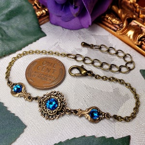 Bermuda Blue Victorian Bracelet, Blue Gothic, Sapphire Edwardian, Aqua Blue Purple Steampunk, Antique Gold Bronze, Titanic Temptations 22004 image 8