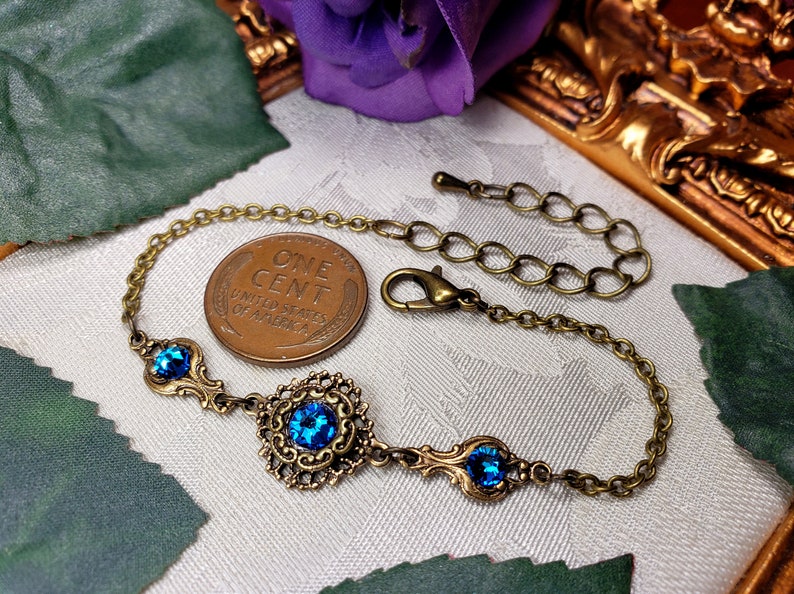 Bermuda Blue Victorian Bracelet, Blue Gothic, Sapphire Edwardian, Aqua Blue Purple Steampunk, Antique Gold Bronze, Titanic Temptations 22004 image 8