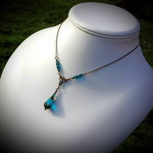 Blue Zircon Victorian Choker, Gothic Peacock Drop, Dark Turquoise, Aqua Teal, Blue Green Teardrop Edwardian Bridal Titanic Temptations 18002