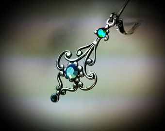 Peacock Green Silver Earrings, Teal Victorian Dangles, Turquoise Edwardian Bridal Drops, Aqua Blue Steampunk, Titanic Temptations 15007