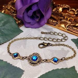 Bermuda Blue Victorian Bracelet, Blue Gothic, Sapphire Edwardian, Aqua Blue Purple Steampunk, Antique Gold Bronze, Titanic Temptations 22004 image 2