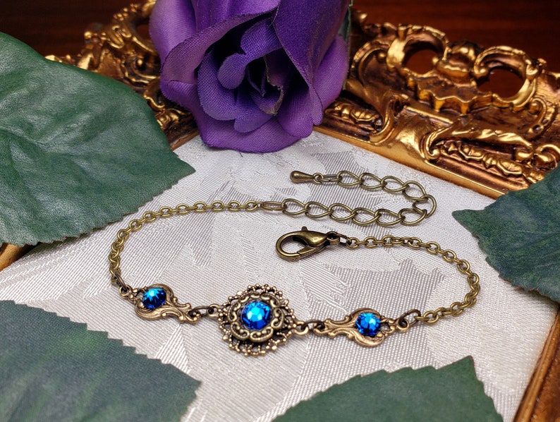 Bermuda Blue Victorian Bracelet, Blue Gothic, Sapphire Edwardian, Aqua Blue Purple Steampunk, Antique Gold Bronze, Titanic Temptations 22004 image 2