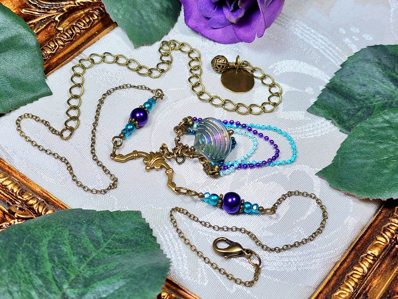 Aqua Purple Pearl Victorian Choker, Pearlized Seashell Charm Steampunk Mermaid Collier Sous la mer Antique Gold Titanic Temptations 22006 image 6