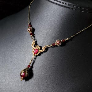 Burgundy Red Pearl Victorian Choker, Dark Ruby Red Edwardian, Gothic Wine, Maroon Steampunk, Antique Gold Bronze, Titanic Temptations 19002
