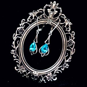 Peacock Blue Silver Drop Earrings, Victorian Dangle, Turquoise Green Heart Edwardian Bridal, Aqua Steampunk Drops, Titanic Temptations 16028