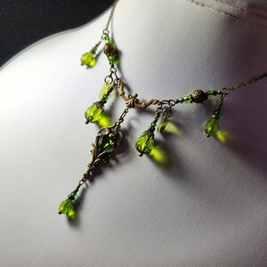 Peridot Green Victorian Choker, Gothic Heart, Lime Green Heartstone, Olivine Edwardian Bridal, Antique Gold Bronze Titanic Temptations 23005 image 4