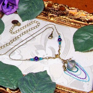 Aqua Purple Pearl Victorian Choker, Pearlized Seashell Charm Steampunk Mermaid Necklace Under the Sea Antique Gold Titanic Temptations 22006 image 8