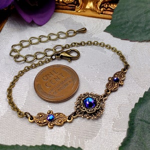 Blue Purple Victorian Bracelet, Heliotrope Gothic, Purple Edwardian, Aqua Blue Steampunk, Antique Gold Bronze, Titanic Temptations 22003 image 5