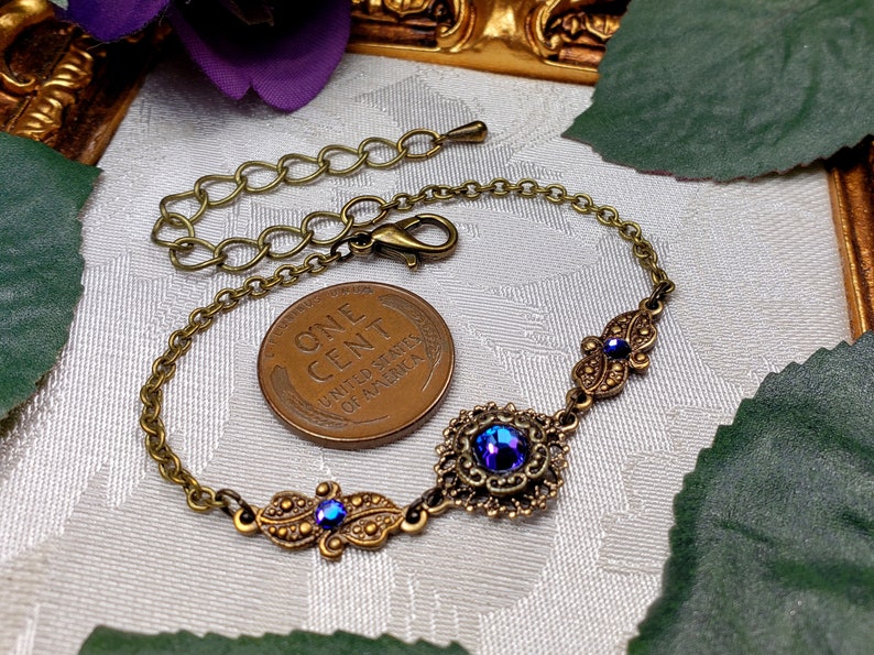 Blue Purple Victorian Bracelet, Heliotrope Gothic, Purple Edwardian, Aqua Blue Steampunk, Antique Gold Bronze, Titanic Temptations 22003 image 5