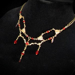 Blood Red Victorian Choker, Crimson Gothic Drop, Dark Red Edwardian Bridal, Scarlet Steampunk, Antique Gold Bronze Titanic Temptations 23004 image 8