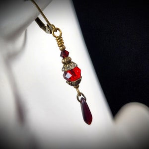 Blood Red Victorian Earrings, Crimson Gothic, Scarlet Steampunk, Dark Red Edwardian Bridal, Antique Gold Bronze, Titanic Temptations 23004 image 2