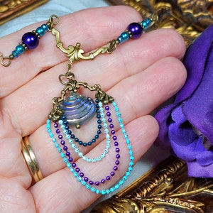 Aqua Purple Pearl Victorian Choker, Pearlized Seashell Charm Steampunk Mermaid Collier Sous la mer Antique Gold Titanic Temptations 22006 image 3