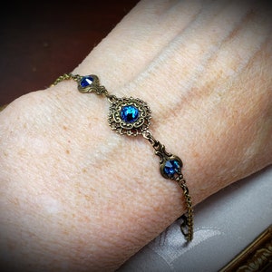 Bermuda Blue Victorian Bracelet, Blue Gothic, Sapphire Edwardian, Aqua Blue Purple Steampunk, Antique Gold Bronze, Titanic Temptations 22004 image 5