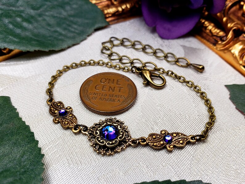 Blue Purple Victorian Bracelet, Heliotrope Gothic, Purple Edwardian, Aqua Blue Steampunk, Antique Gold Bronze, Titanic Temptations 22003 image 9