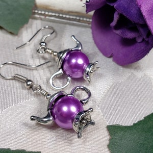 Purple Pearl Teapot Earrings, Tiny Silver Teapot, Miniature Teapots, Victorian Teapot Charms, Amethyst Pearls, Titanic Temptations 21012 image 10