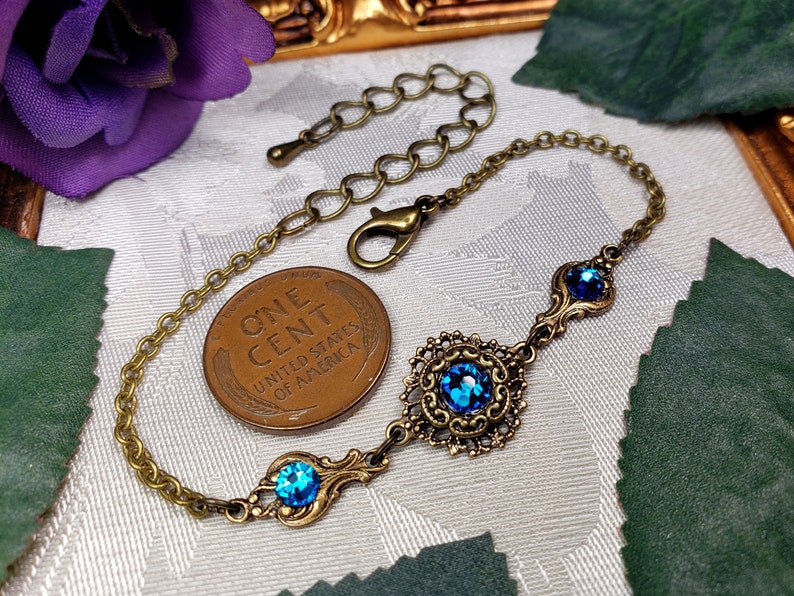 Bermuda Blue Victorian Bracelet, Blue Gothic, Sapphire Edwardian, Aqua Blue Purple Steampunk, Antique Gold Bronze, Titanic Temptations 22004 image 3