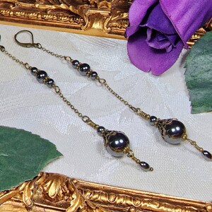 Long Silver Victorian Earrings, Manmade Hematite, Pewter Edwardian Bridal, Gothic Gunmetal, Antique Gold Bronze, Titanic Temptations 23001 image 5