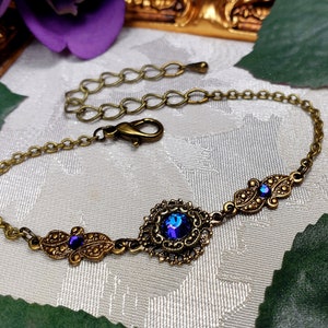 Blue Purple Victorian Bracelet, Heliotrope Gothic, Purple Edwardian, Aqua Blue Steampunk, Antique Gold Bronze, Titanic Temptations 22003 image 1