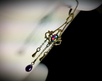 Purple Chandelier Victorian Earrings, Amethyst Pearl Gothic Drops, Ruby Pink Edwardian, Steampunk Bronze, Antique Gold, Titanic Temptations