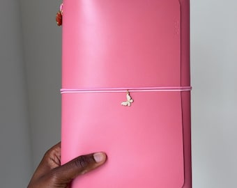 Handcrafted Customizable Trifold Travel Journal Cover | Refillable | Charms included