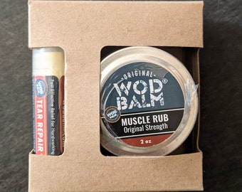 OG Sore Muscle Recovery Box | 2oz ORIGINAL WOD Balm Muscle Rub: You Choose Tear Repair or Lip Balm | Gift for Coach | CrossFit Selfcare Gift