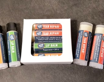 2 Tear Repair® & 2 Lip Balm Value Set | 100% All Natural | Handmade Skin and Lip Salves | No Petroleum | Healing balm + 2 Natural chapsticks