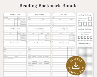 Printable Reading Bookmark Bundle | Library Card Bookmark | Book Tracker | Reading Tracker | Reading Log | TBR List | Book Club Gift