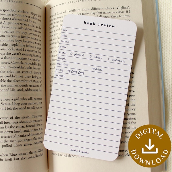 Printable Book Review Bookmark V2 | Book Rating | Note Taking | Reading Log | Reading Tracker | Book Club Gift | Reading Gift | Book Lover