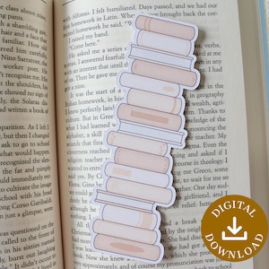 Printable Tan Book Stack Bookmark | Book Tracker | Reading Tracker | Reading Log | Tbr List |  Book Club | Book Gift | Reading Gift