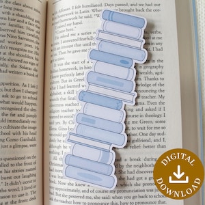 Printable Blue Book Stack Bookmark | Book Tracker | Reading Tracker | Reading Log | Tbr List |  Book Club | Book Gift | Reading Gift