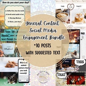 Social Media Engagement Bundle: 10 Posts~ Graphics~ General Content~ This or That~ Small Business~ Suggested Text~ Canva Template