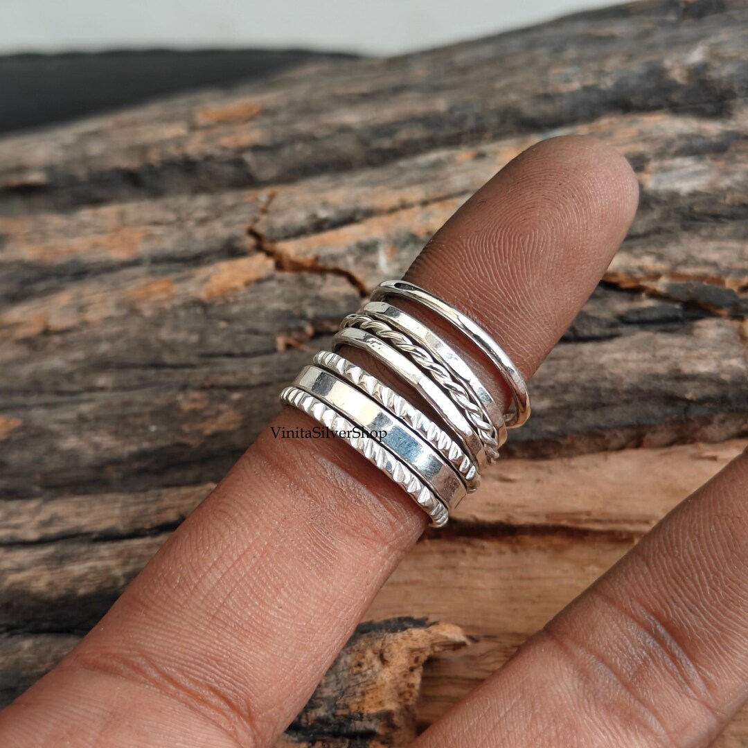 Wide Looking Rings Wide Multi Band Sterling Silver Ring, Layered Stack Look Rings ...
