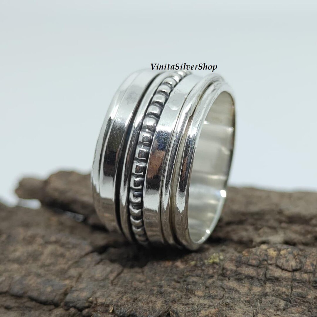Silver Spinner Ring for Men | Fidget Rings | Hammered Meditation ...