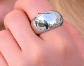 Handmade Polished 925 Sterling Silvers Chunky Silver Dome Ring for Women, Statement Ring,