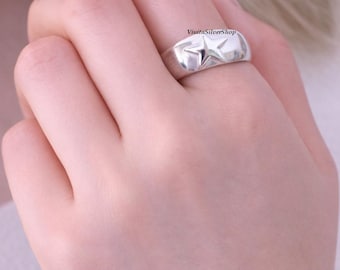 925 Sterling Silver Star Signet Ring Wide Band Minimalist Statement Rings Handmade ring